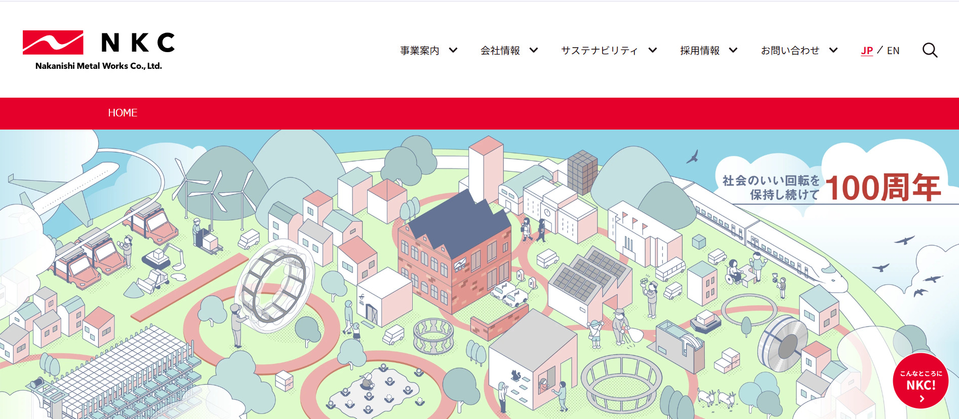 中西金属工業のトップ画面