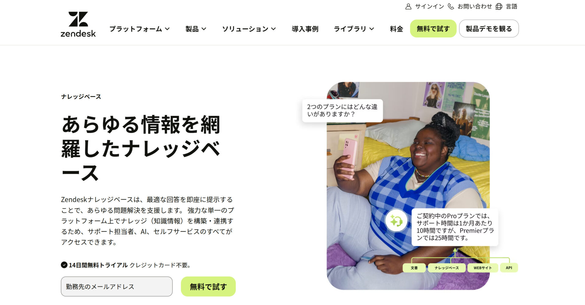 Zendeskのトップページ