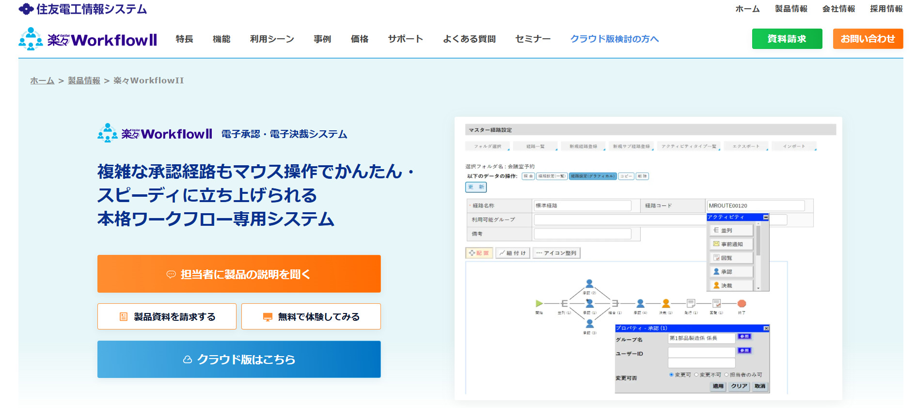 楽々WorkflowIIのトップページ