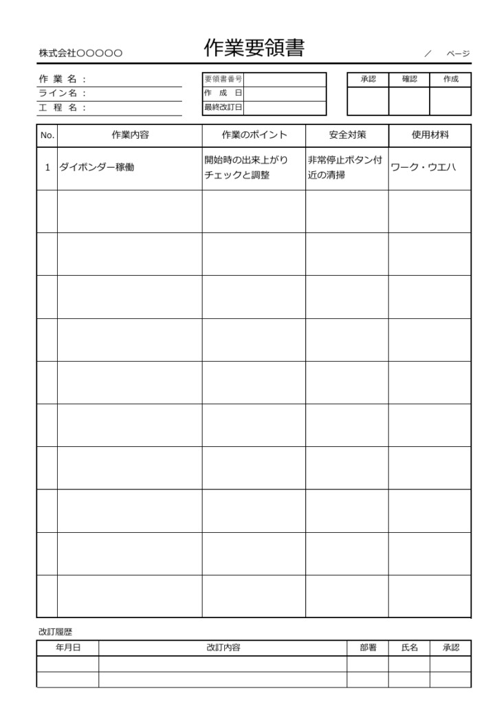 作業のポイント・安全対策が分かるマニュアルテンプレートの画像