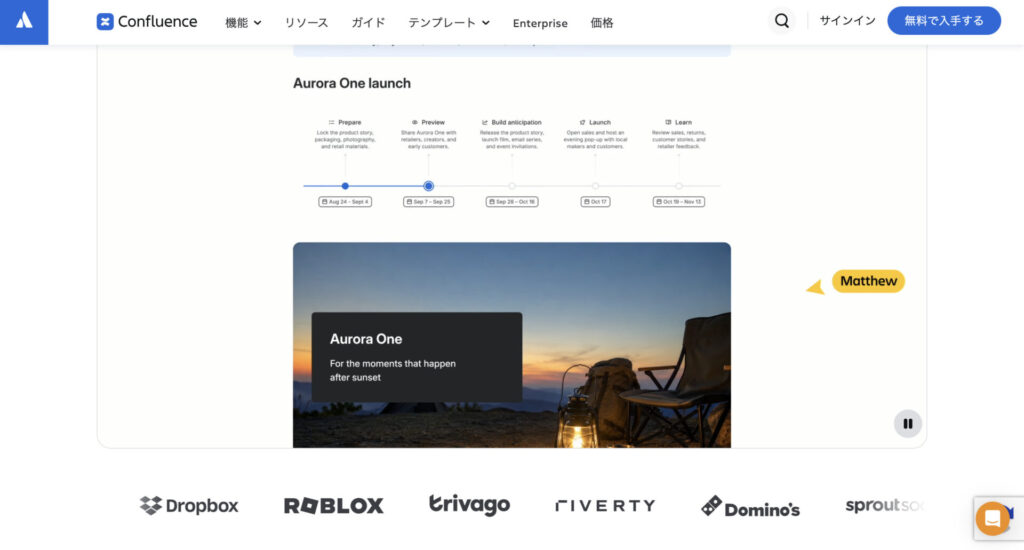 Confluenceのサイトトップページ